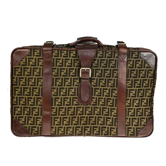 FENDI Logo Zucca Pattern Suitcase Travel Hand Bag Canvas Leather Brown 36YG733 - Picture 1 of 15
